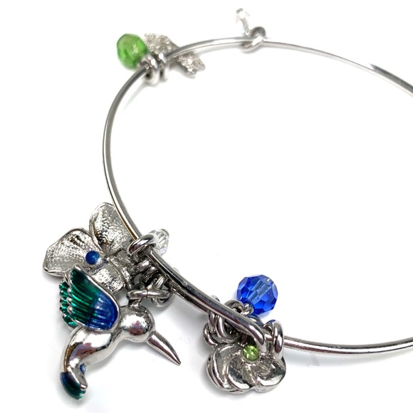 Tropical Floral Charm Silver Bangle - Picture 2 of 4